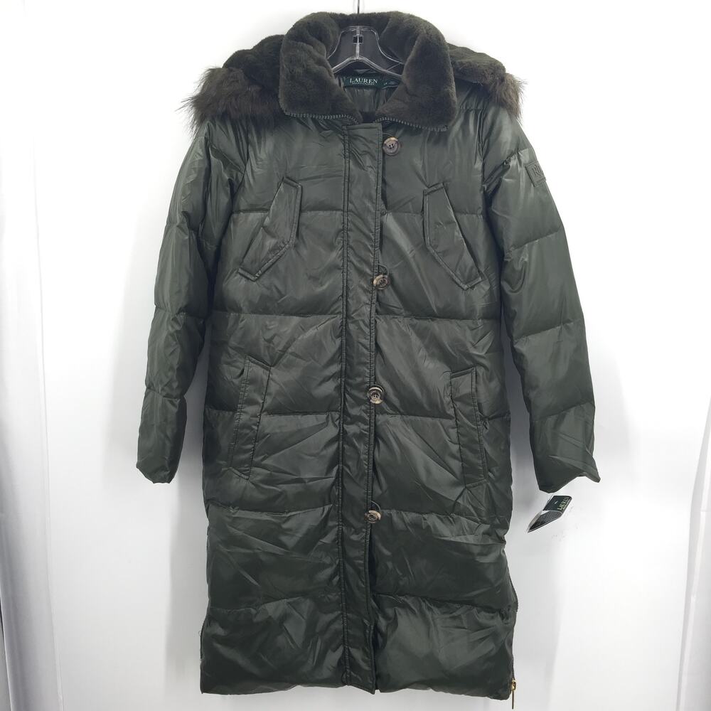 Ralph Lauren Women's Gramercy Green Hooded Puffer Coat Long Sleeves X-Small NWT